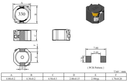 Power Inductor MCU6045 Series Configuration and dimensions